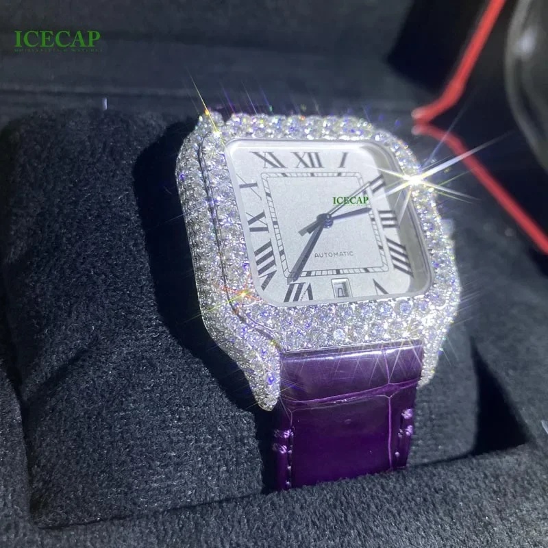 Iced Out D VVS1 jam tangan pria, jam tangan mekanis tahan air kualitas tinggi berlian kustom modis mewah