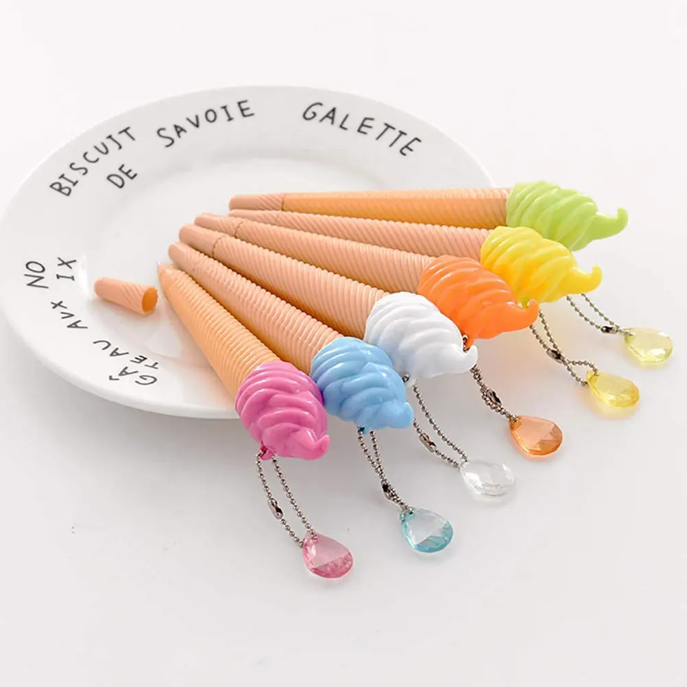 

10pcs Ice Cream Pendant Stationery Cartoon Pens Gel Ink Smooth Writing Students School Supplies Portable Gifts