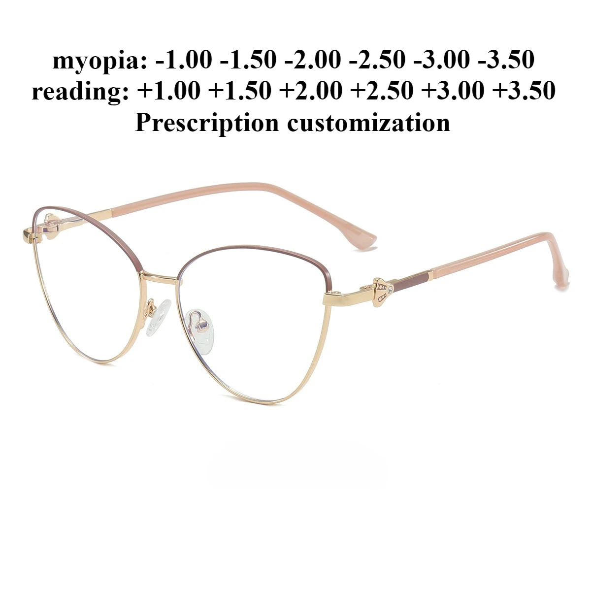 

54-17 New metal cat eye anti-blue light reading glasses frame women's myopia optical degree prescription customization