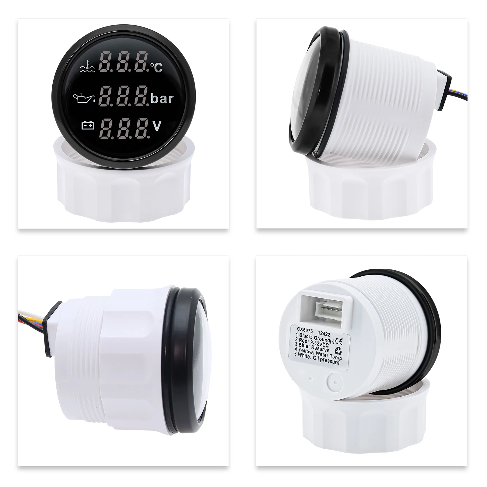 3-in-1 52mm Digitalanzeige mit Alarm 0~120 ℃ Wassertemperaturanzeige+Öldruckmesser+Voltmeter 0-10Bar Öldruckmesser 9-32V – Detail 10