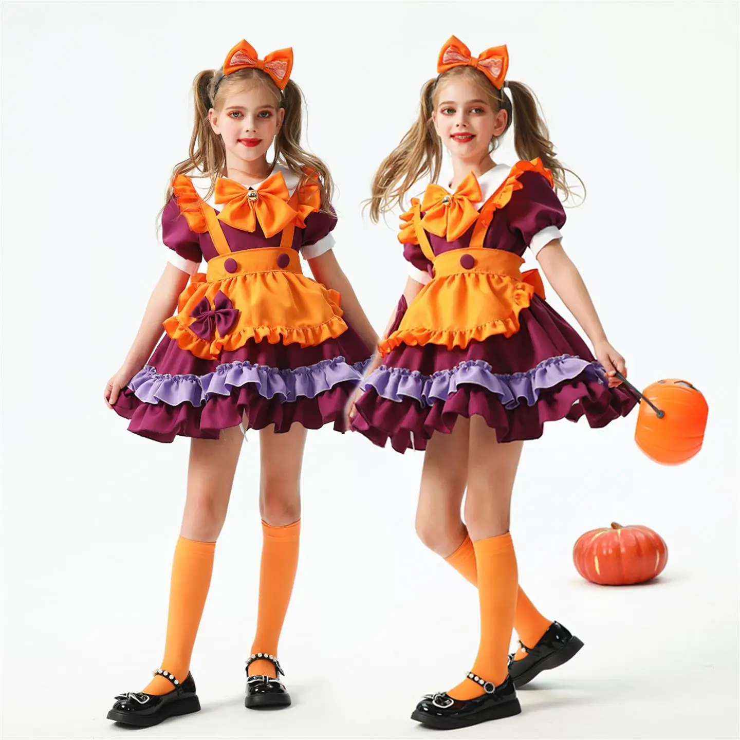 ملابس الأطفال للهالوين، تنورة اليقطين، زي الساحرة، زي الخادمة للفتيات، مجموعة لوليتا دكتور اللطيفة للأطفال