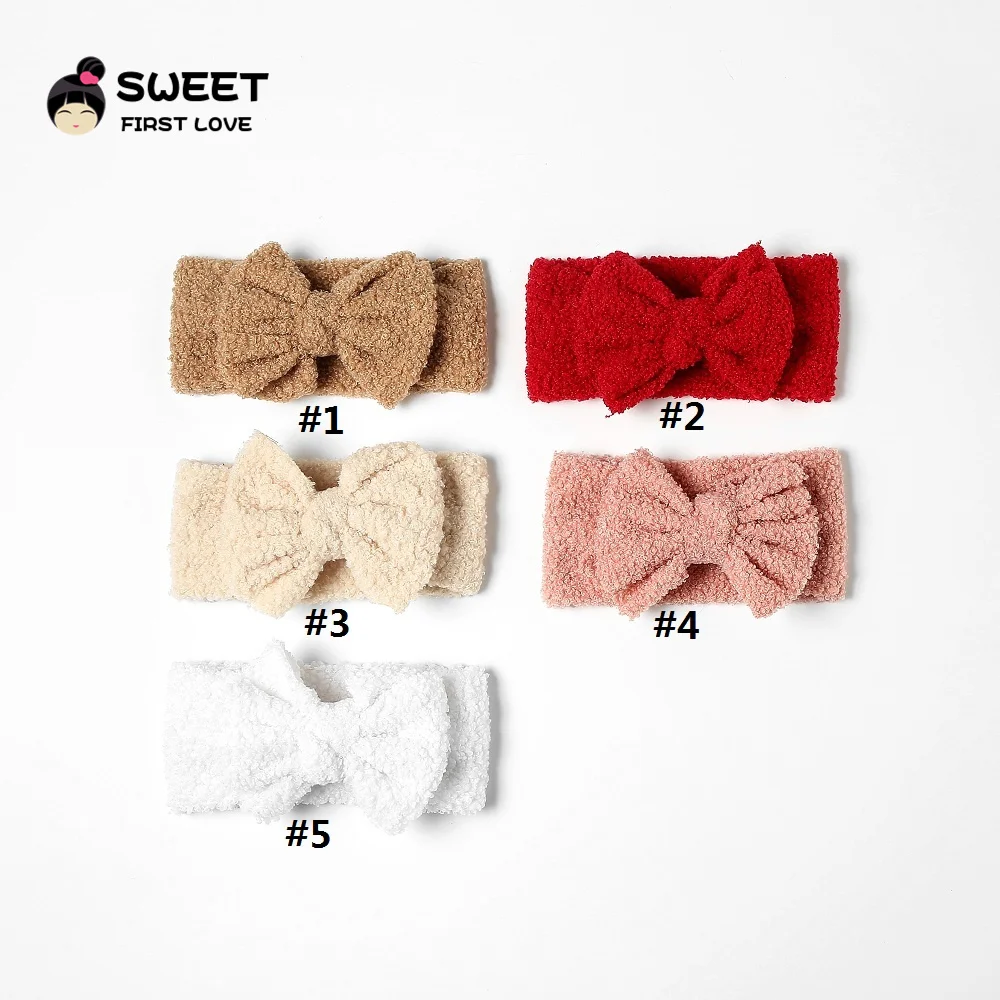 Baby Girl Headbands Soft Teddy Velvet Elastic Wide Bow Headband Suit of 0-6th Newborn Children Bowknot Turban Baby Accessories