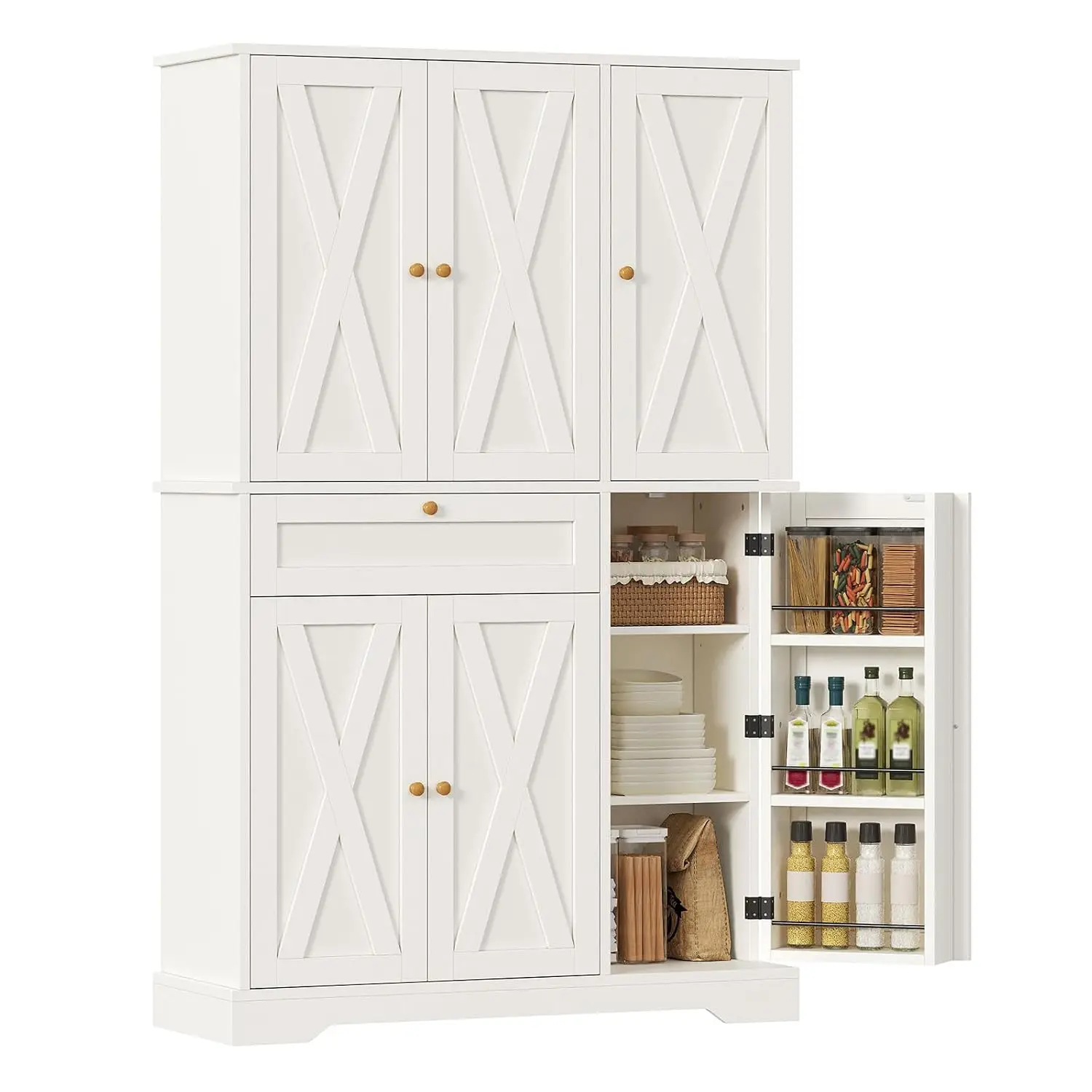 68'' Tall Kitchen Pantry Storage Cabinet, Large Pantry Cabinet with 6 Door Racks & Adjustable Shelf, Freestanding Food Kitchen