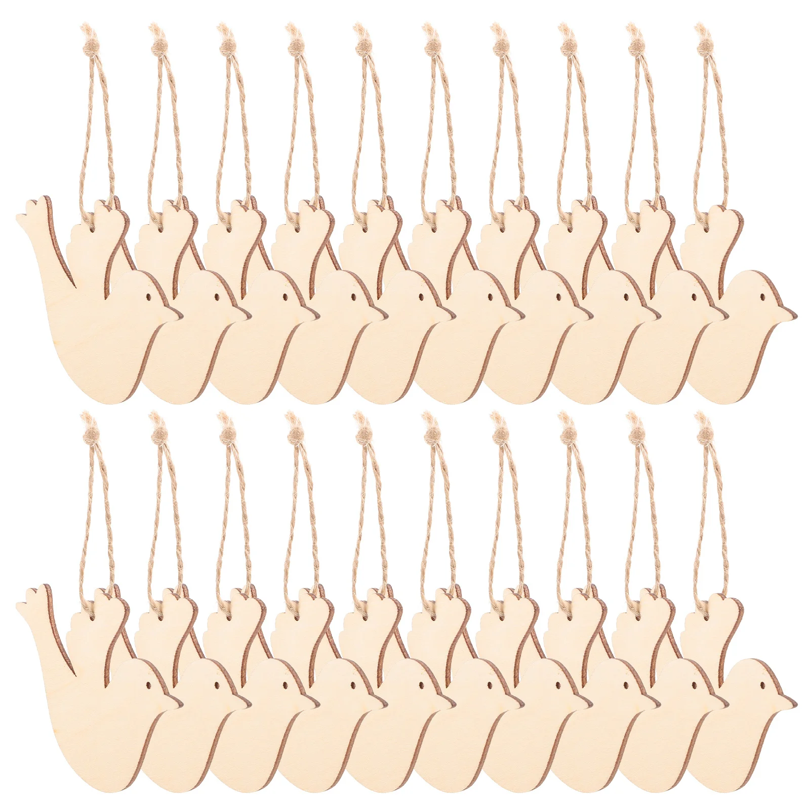 

20Pcs Unfinished Wooden Bird Cutouts Natural Wood Bird Slices with Twine Hanging Decor for DIY Crafts Wedding Party