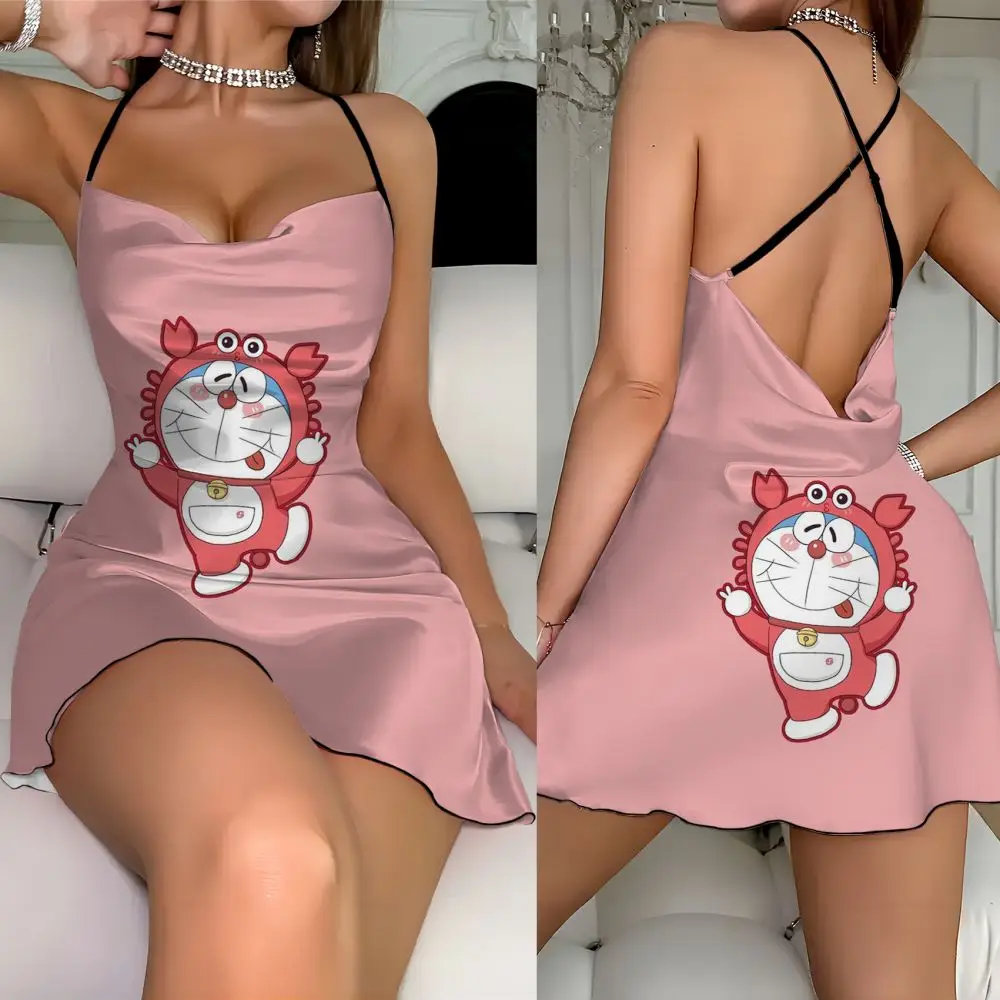 Cute Sexy dress Doraemon Element Print Pure Chic Elegant Party Dress 2024 Dress Feminine Fashion Summer Ladies