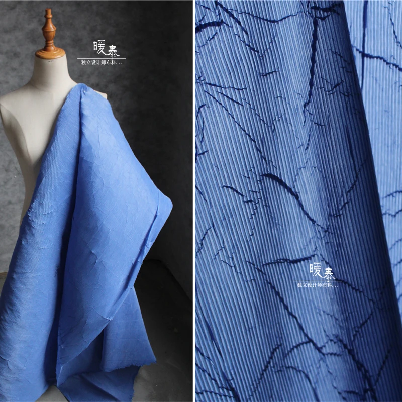 Original Wrangled Lifetime Deep Blue Pressed Wrangled Texture Fabric Creative Styling Fashion Designer Fabric