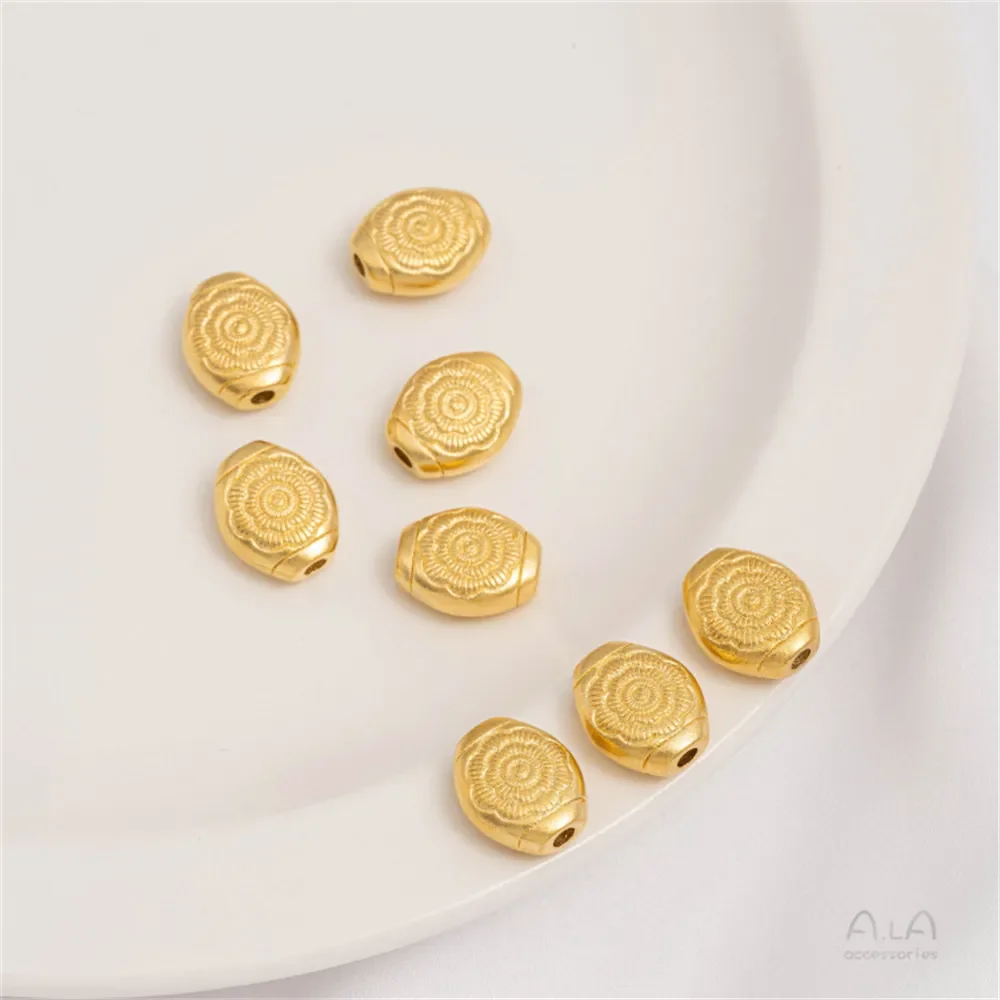 

Gold Placer Pattern Round Bead Lotus Round Flat Bead Peach Bead Diy Braided Bracelet Accessories