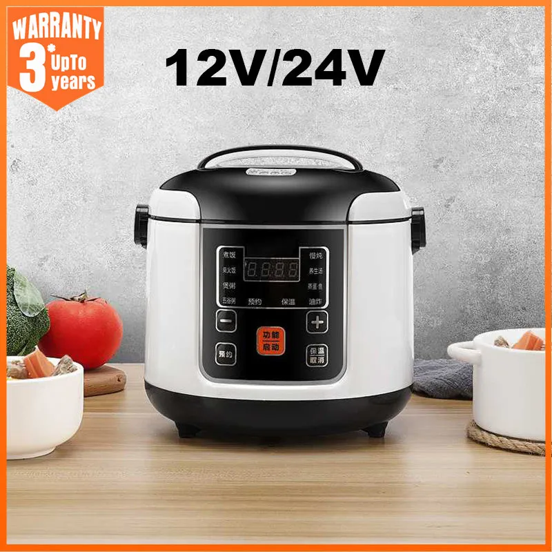 12V 24V Mini Rice Cooker Car Truck Soup Porridge Cooking Machine Food Steamer Heat Lunch Box Meal Heater Warmer English Menu 2L