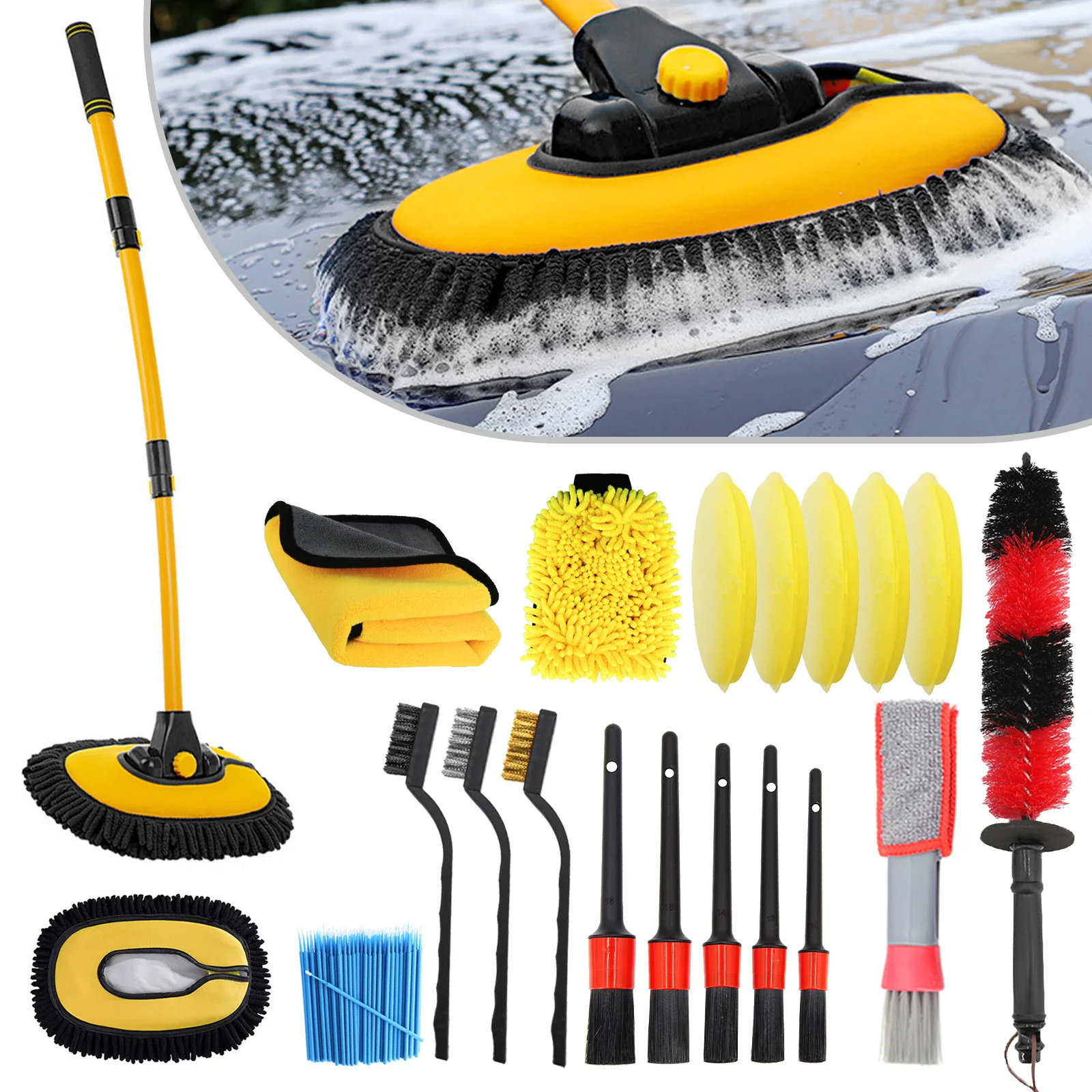 New Car Cleaning Brush Car Wash Brush Telescoping Long Handle Cleaning Mop Chenille Broom Auto Accessories