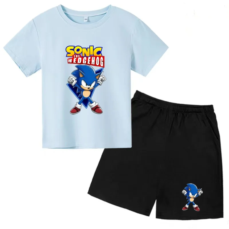 

2026 Summer New Supersonic Print Coat Anime Kids T-shirt 3-12 Yrs Boys Girls Clothing Two-piece Short-sleeved+Shorts Casual Set
