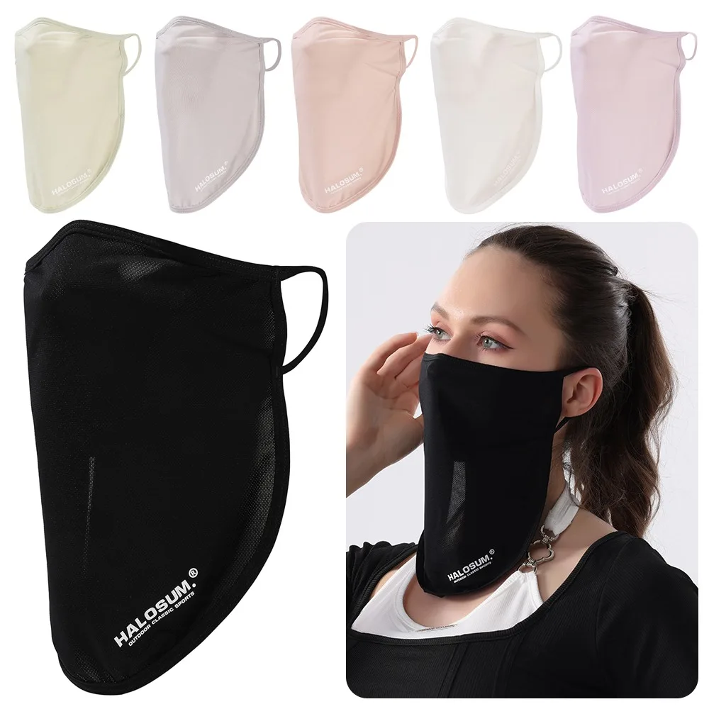 

New Thin Summer Sunscreen Mask Ear Hanging Design Solid Color Ice Silk Mask UV Protection Breathable Face Cover Unisex
