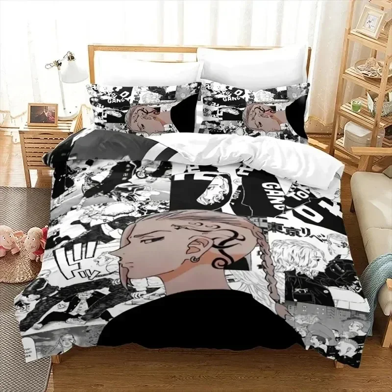 Tokyo Revengers Anime Bedding Set Boys Girls Twin Queen Size Duvet Cover Pillowcase Bed Boys Adult Fashion Home Textileextile
