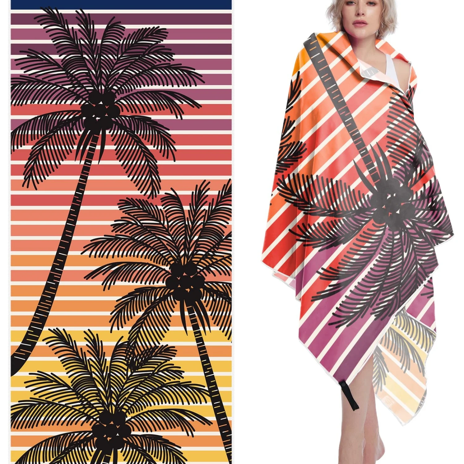 

Пляжное полотенце — быстросохнущее легкое пляжное полотенце из микрофибры без песка для взрослых — закат с пальмовым деревом, очень большое 140x180 см