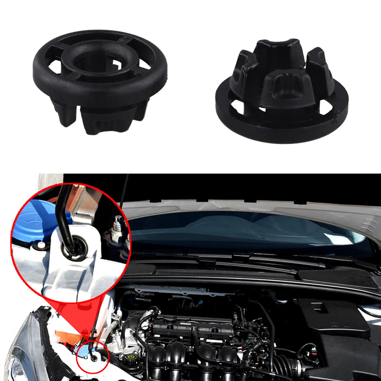Car Hood Support Prop Rod Grommet For Ford Focus / For C-Max / For Fusion / For Escape Kuga For Mondeo W712889-S300 Black Clips