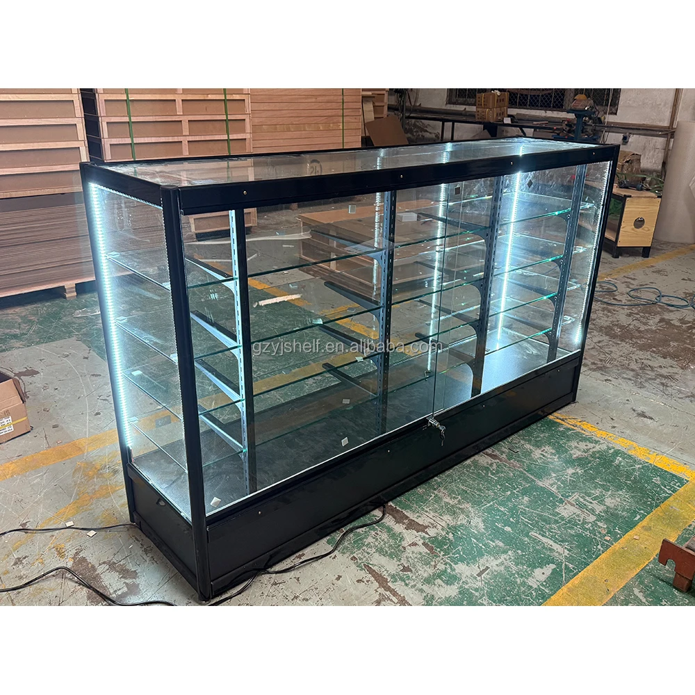 ตู้โชว์กระจกสำหรับร้านขายบุหรี่ไฟฟ้าแบบสั่งทำพิเศษ OEM ขนาด 6 ฟุต พร้อมไฟ LED ในตัว รองรับการตั้งค่าผ่านแอป