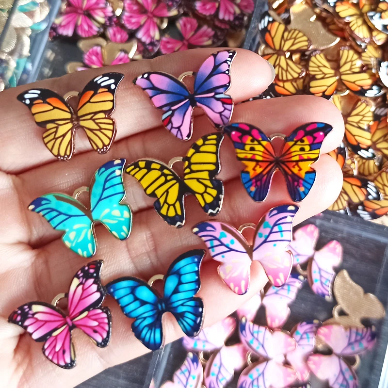 20pcs 21x15mm Colorful Butterfly Charm Pendant Set Enamel Metal Charm Necklace Bracelet DIY Jewelry Making Material Accessories