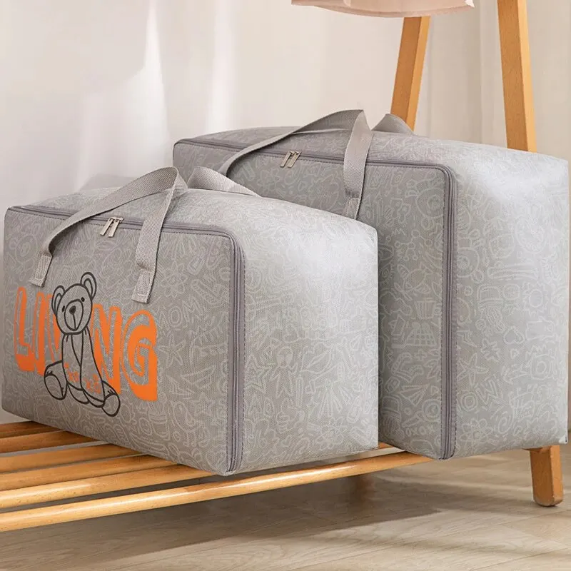 1pc Bear Pattern Clothing and Quilt Storage Bag Non-woven Fabric Thickened Bedroom Storage Travel Moving Bag