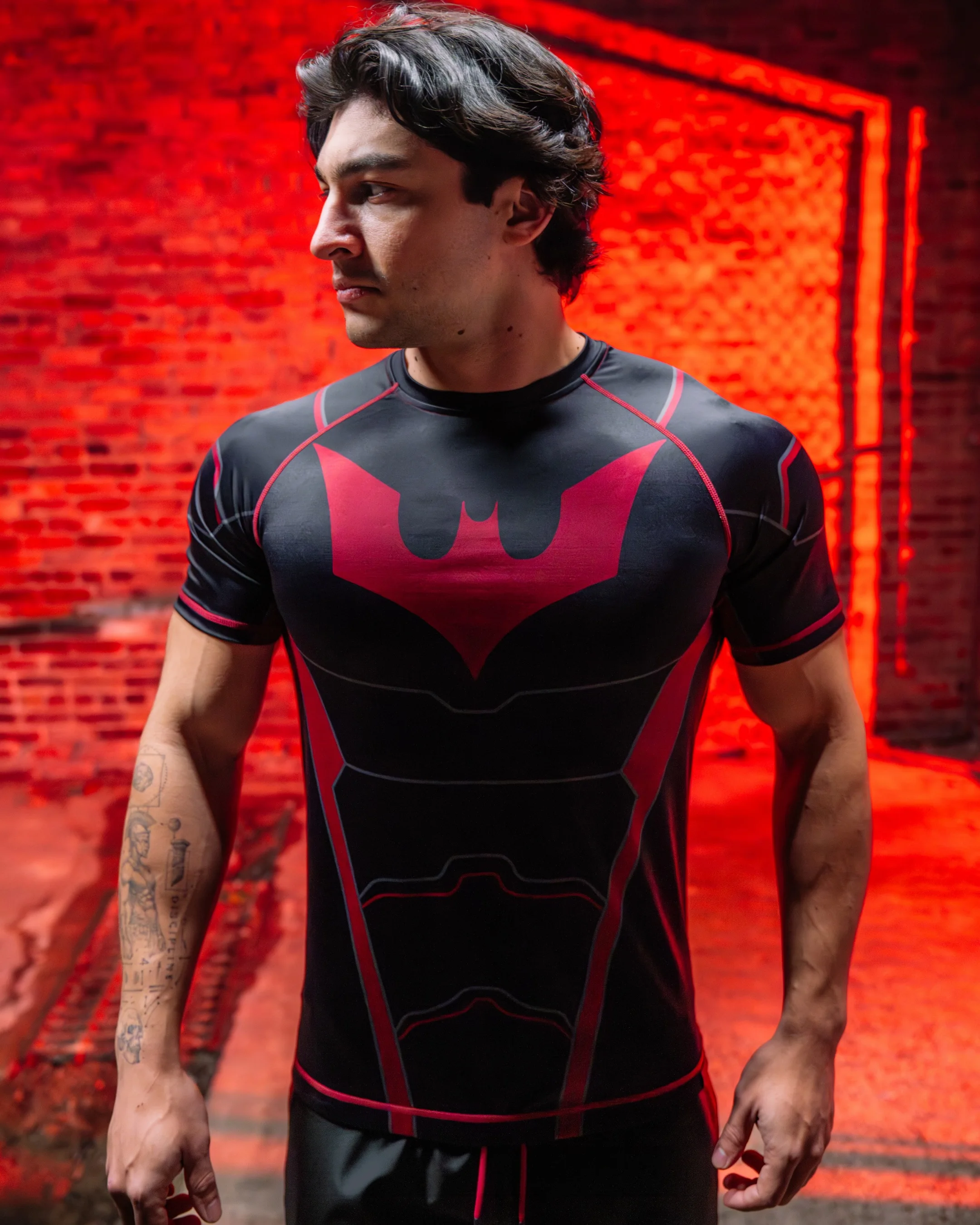 Hero Character Men's MMA Speed Drying Sports T-shirt Fitness Exercise Speed Drying Short Sleeved Halloween Role Playing Costume