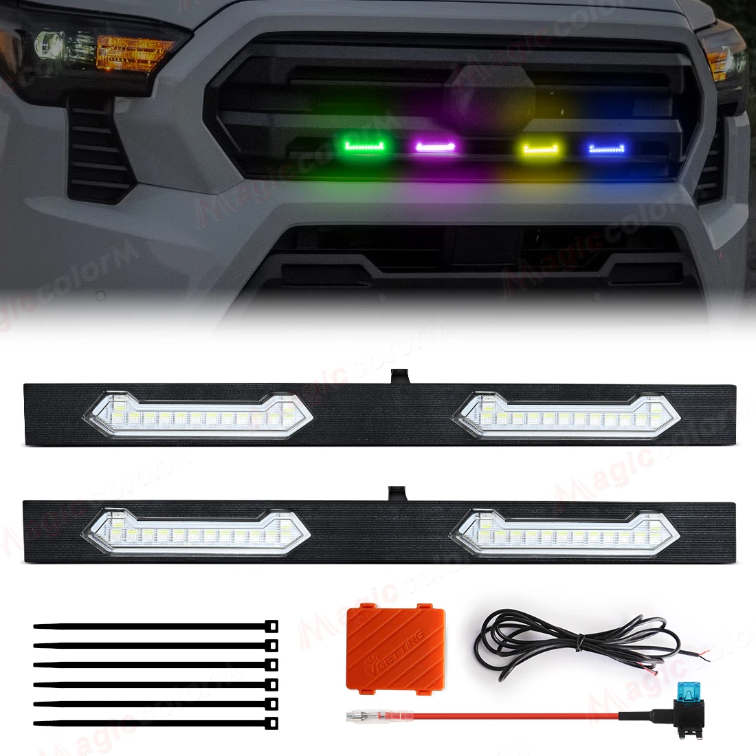 64Colors Grille Lights For Toyota Tacoma SR5 SR 2024 2025 APP Control LED Car Grill Front Bumper Warning Daylight RGBW DRL 12V
