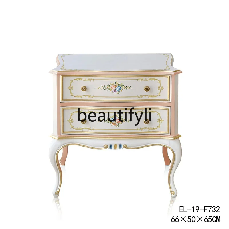 French luxury solid wood carving hand-painted flower sticker gold leaf locker