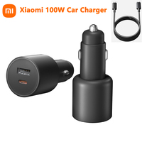 2025 Original Xiaomi 100W Car Charger Kits Dual Port Quick Charge USB-A 10W USB-C 90W Dual Output LED Light With USB-C Cable