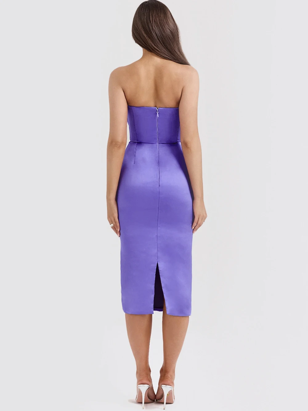 Robe de Soirée Élégante en Satin Violet pour Femme, Tenue Plissée, Sans Bretelles, Lisse, Slim, Dos aux, Longueur aux Genoux, pour Cocktail, Nouvelle Collection 2024