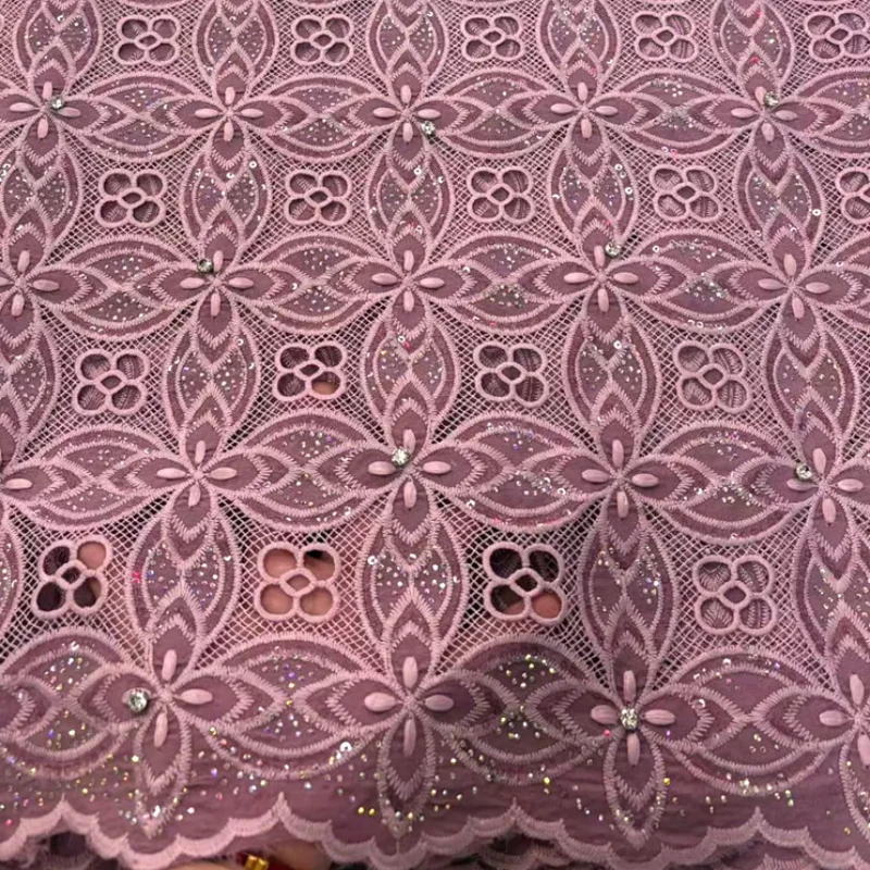

High Quality Nigerian Chiffon cord Lace Fabric With Round Embroidery Rhinestones African Dress Material For Wedding Party Dress