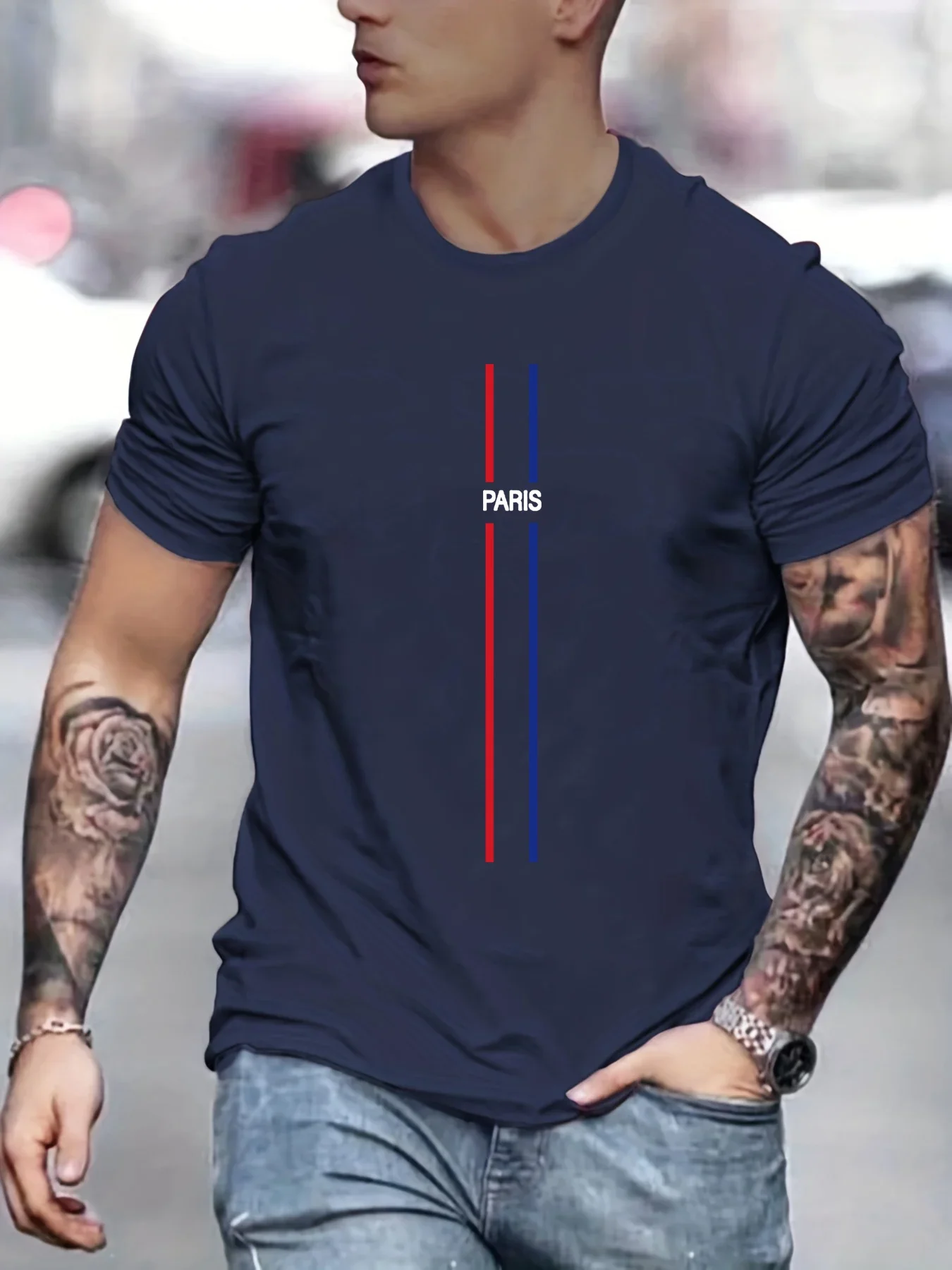 Camiseta con estampado de patrón temático de París para hombre, Camiseta cómoda con ventilación, Camiseta con estampado 3D, ropa de verano para