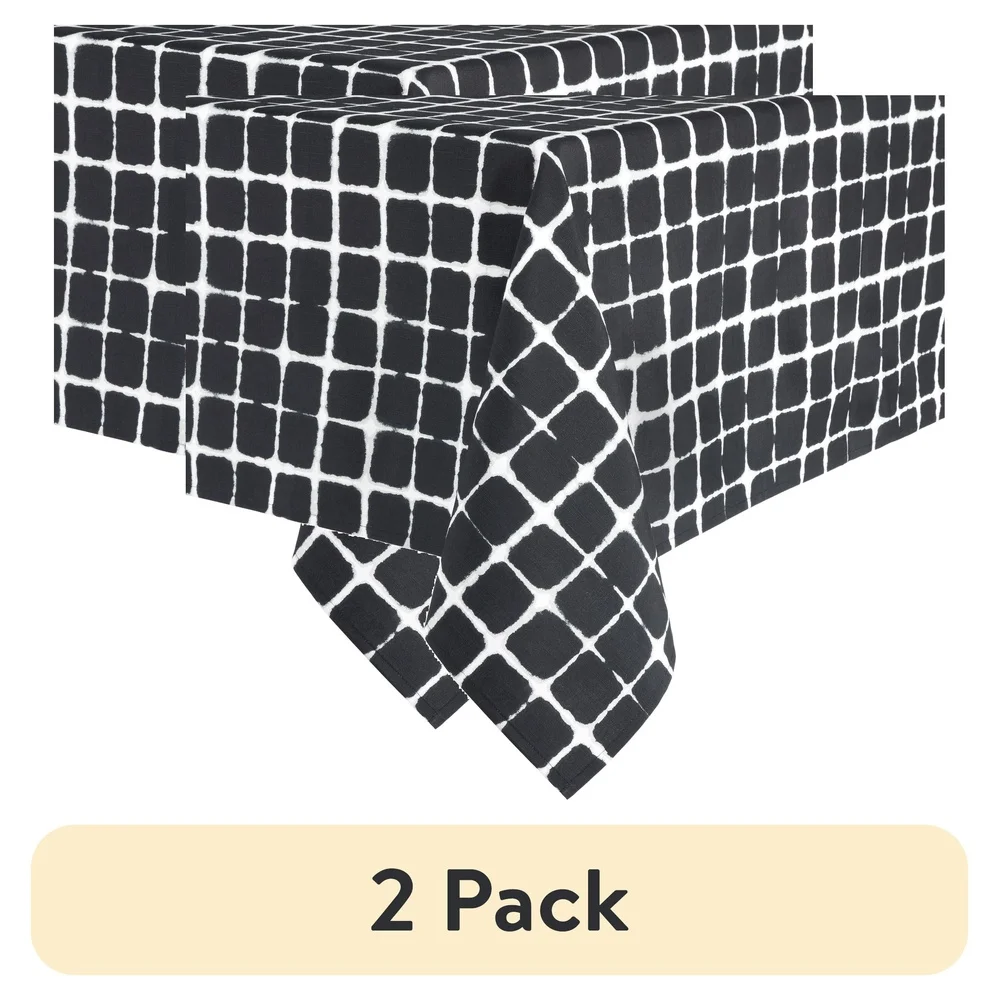 2 Pack Shibori Fabric Tablecloth Elegant Cotton Polyester Blend Easy Care Machine Washable Dining Table Cover 60W x 84L