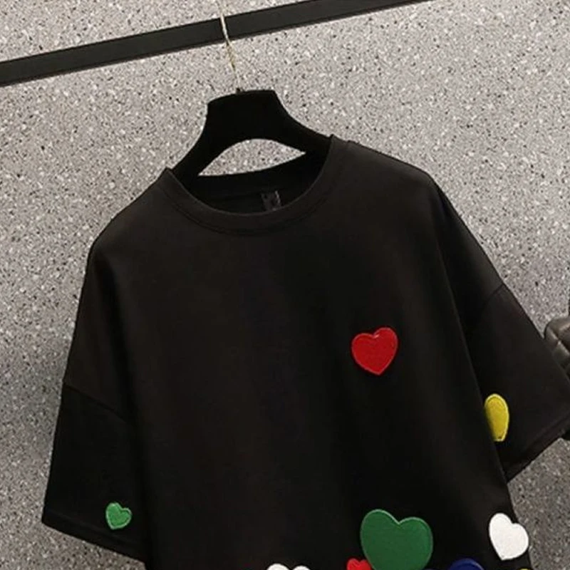 Summer New Round Neck Fashion Short Sleeve T-shirt Women High Street Casual Loose Pullovers Personality Cotton All-match Tops