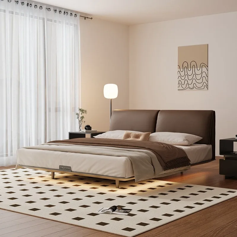 New leather bed modern simple elephant ear steel frame suspension bed minimalist bed 0 glue environmental protection