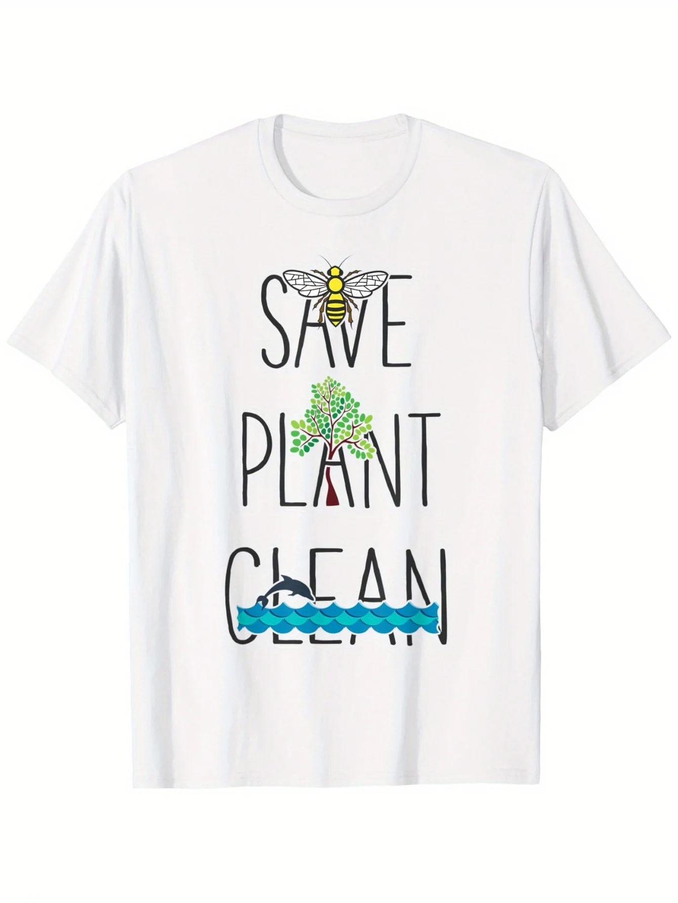 Save Bees, Plant Trees, Clean The Seas - Nature Environment T-Shirt, Fashionable Cotton Top Short Sleeve, Street Style Short T-s