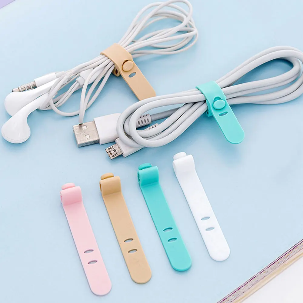 

4Pcs Mobile Phone Cable Winder Earphone Clip Charger Cord Organizer Management Silicone Wire Cord Fixer Holder Cable Belt