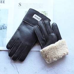Winter Thick Warm Sheepskin Fur Gloves Men's Fashion Leather Windproof and Cold-Proof Wool Outdoor Driving Dloves Points