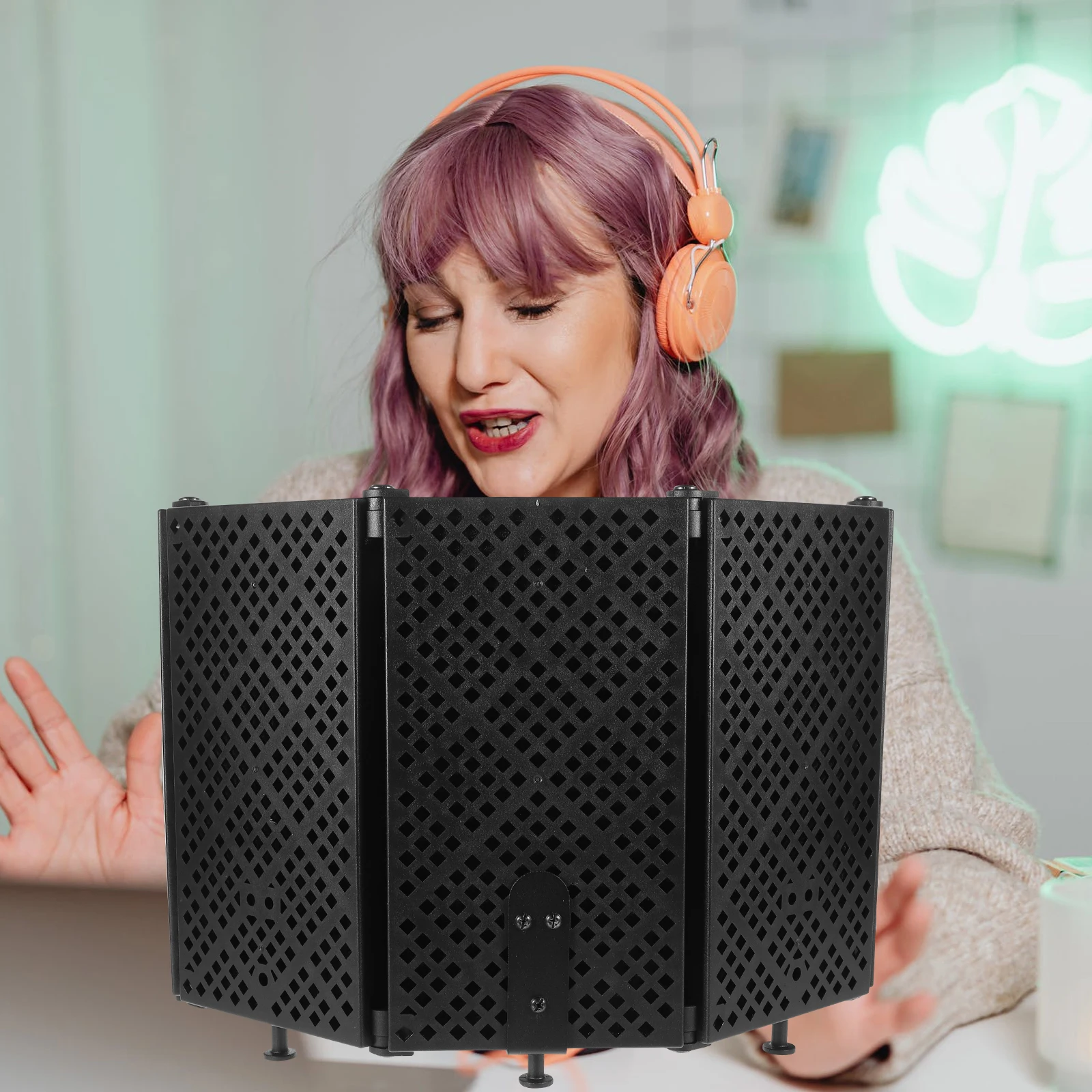 

1 set 1 Set Five-Door Microphone Soundproof Shield Foldable Mic Isolation Guard Noise Reduction Soundproof Screen Microphone