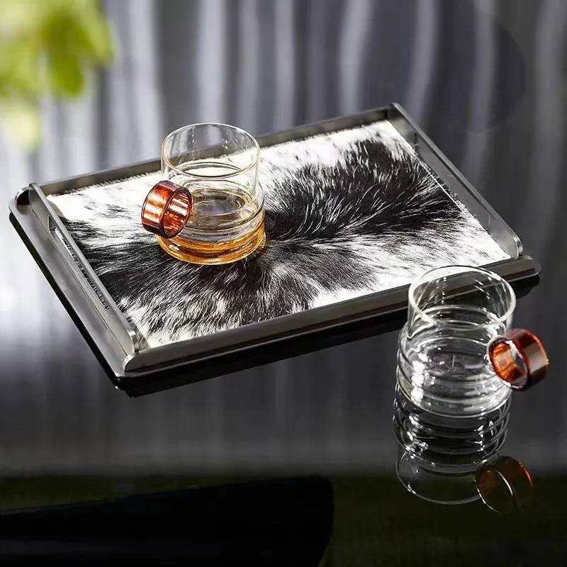 

Rectangular Metal Decorative Tray Creative Leather Horse Hair Storage Tray Living Room Model Room Storage Organizer Ornaments