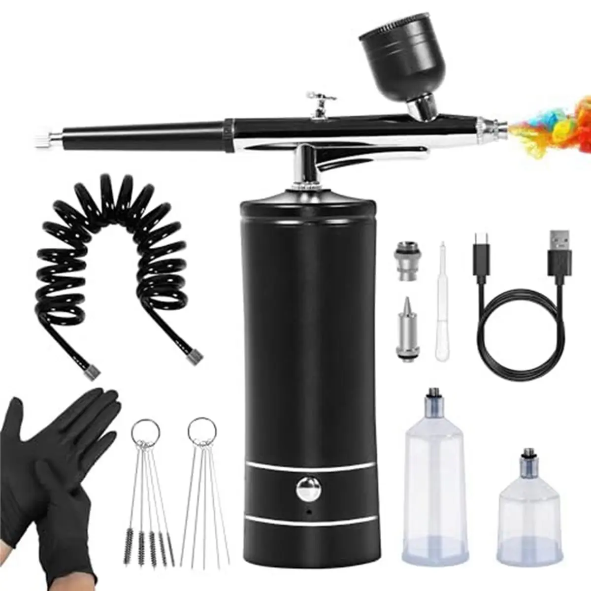 AC23-2X Airbrush Kit With Air Compressor&Gloves-27PSI High Pressure Airbrushwith Hose Wireless Airbrush Black