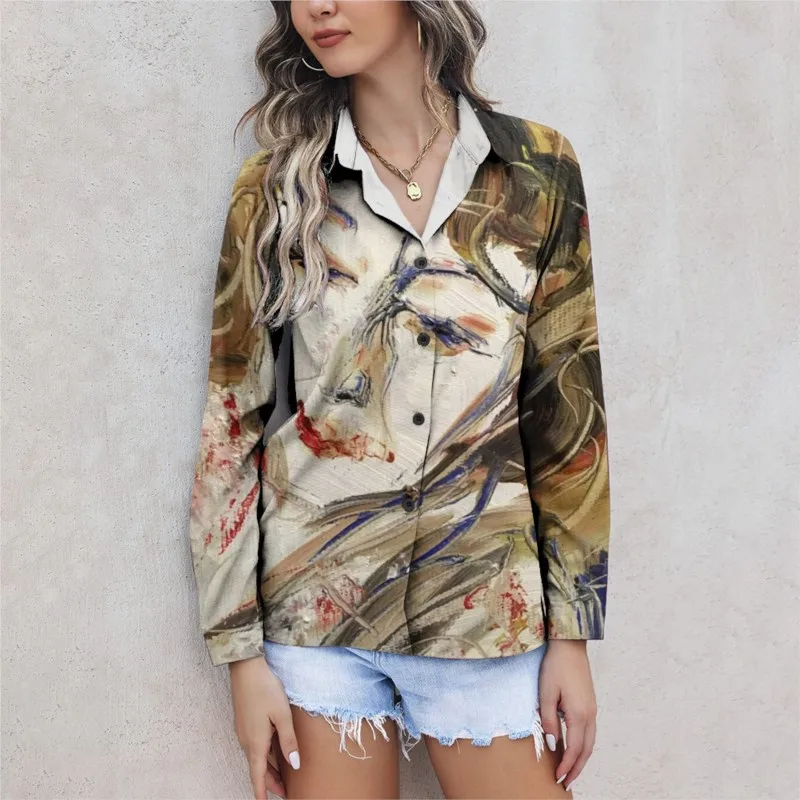 New Ladies Button Up Shirt Long Sleeved Versatile Autumn Love Anime 3D Digital Printing Loose Casual Cardigan Women's Blouse Top