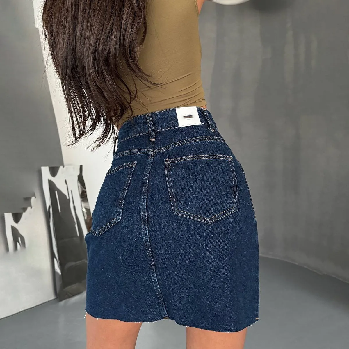 Zipper Side Slit Skirt a Line Streetwear with Wrinkle Finish Short European and American Style Sexy Mini Skirt for Women
