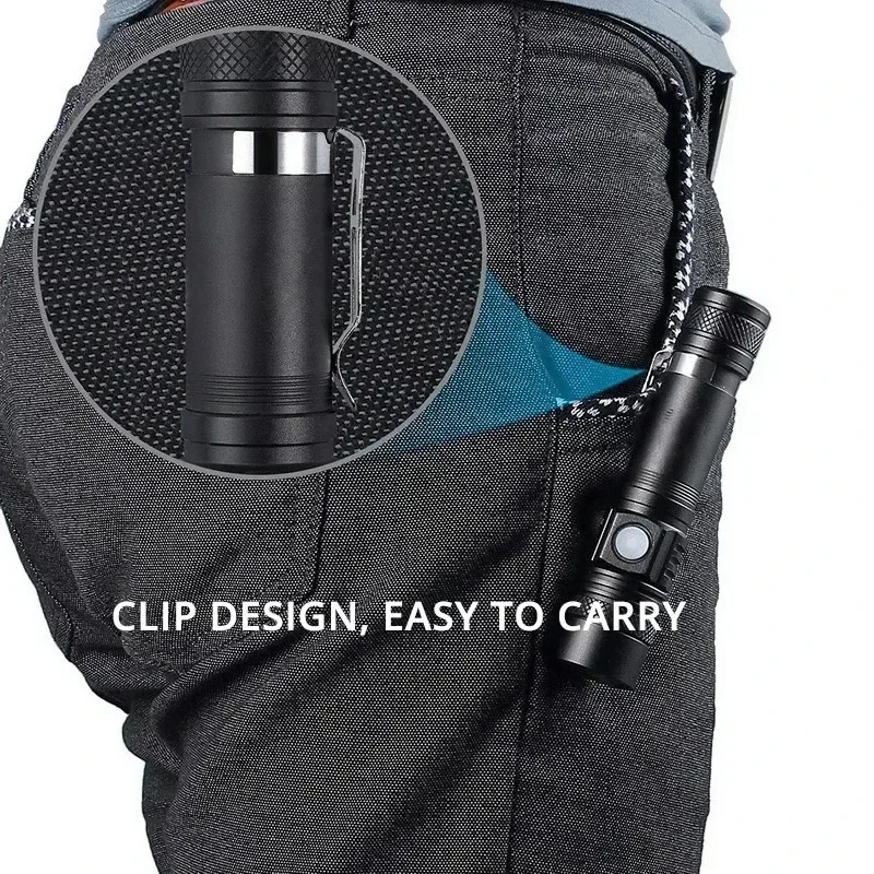 Wiederaufladbare T6-Handtaschenlampe, verwenden Sie 18650-Zoom-Taschenlampe, tragbare Kappenklemme, Stirnlampe, Stiftclip, Arbeitslicht, Outdoor-Taschenlampe