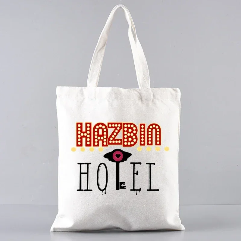 Hazbin Hotels Alastor حقيبة كتف قماشية مخصصة حقيبة يد للسيدات حقيبة حمل عادية سعة كبيرة حقيبة تسوق قابلة لإعادة الاستخدام