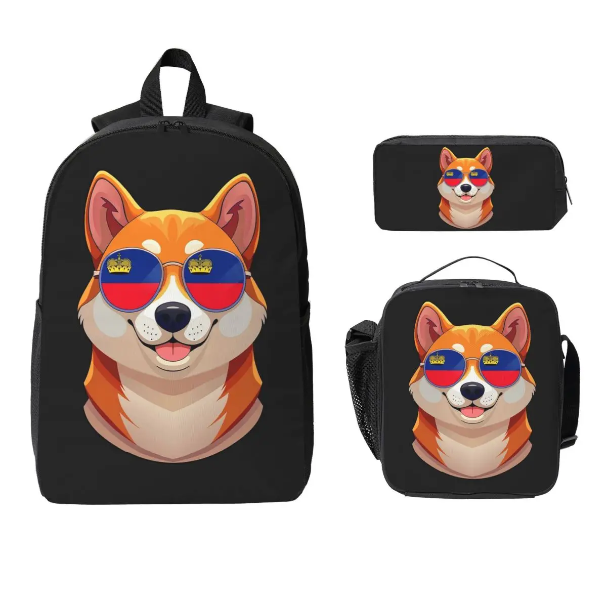 

Vintage Patriotic Shiba Inu Liechtensteiner Flag Backpack BookBag School Bag Shoulder Bags 3ps Insulated Lunch Bag Pencil Case