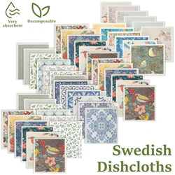 6-12Pcs Dish Towels Kitchen Cellulose Cotton Cleaning Cloths Absorbent Swedish Rags Soft Reusable Wet Dry Household Dishcloths