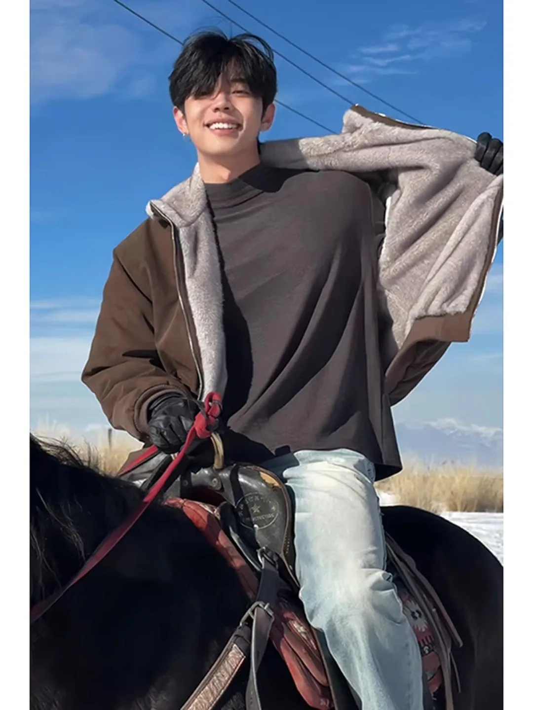 

American Retro Thiened Double Color Fur Cotton Jaet Men's Winter High Street Haome Thi Warm Mountain Eagle ...