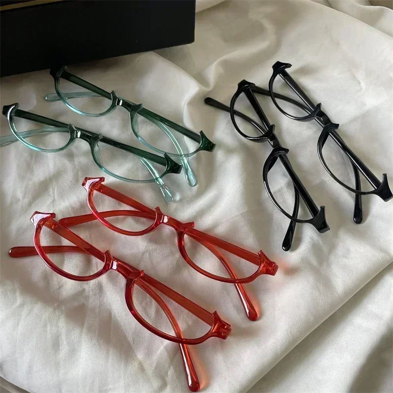 Y2K Women's Retro Oval Glasses Girls Red Green Frame Glass Eyewear Decorative Computer Anti-blue Eyeglasses Seaside Driving