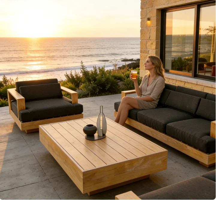 

@3 # Luxury Teak Wood Modern Waterproof Durable Rust-Proof Eco-Friendly Outdoor Sofa Set Patio Garden Villa Outdoor Furniture