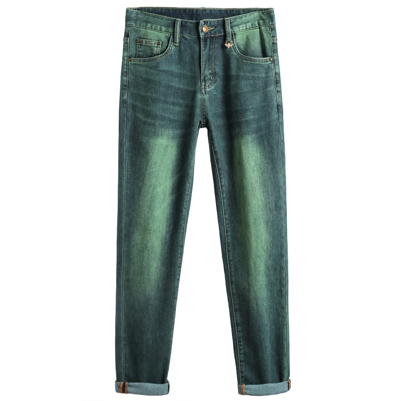 Emerald green jeans for men2024new affordable luxury fashion high-end Korean style fashion elastic slim fit ankle tight trousers