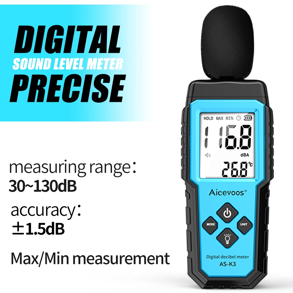 Aicevoos Digital Sound Meter Decibelimeter 30~130dB Measure Decibels Sound Level Noise Decibelios Decibel Monitor 