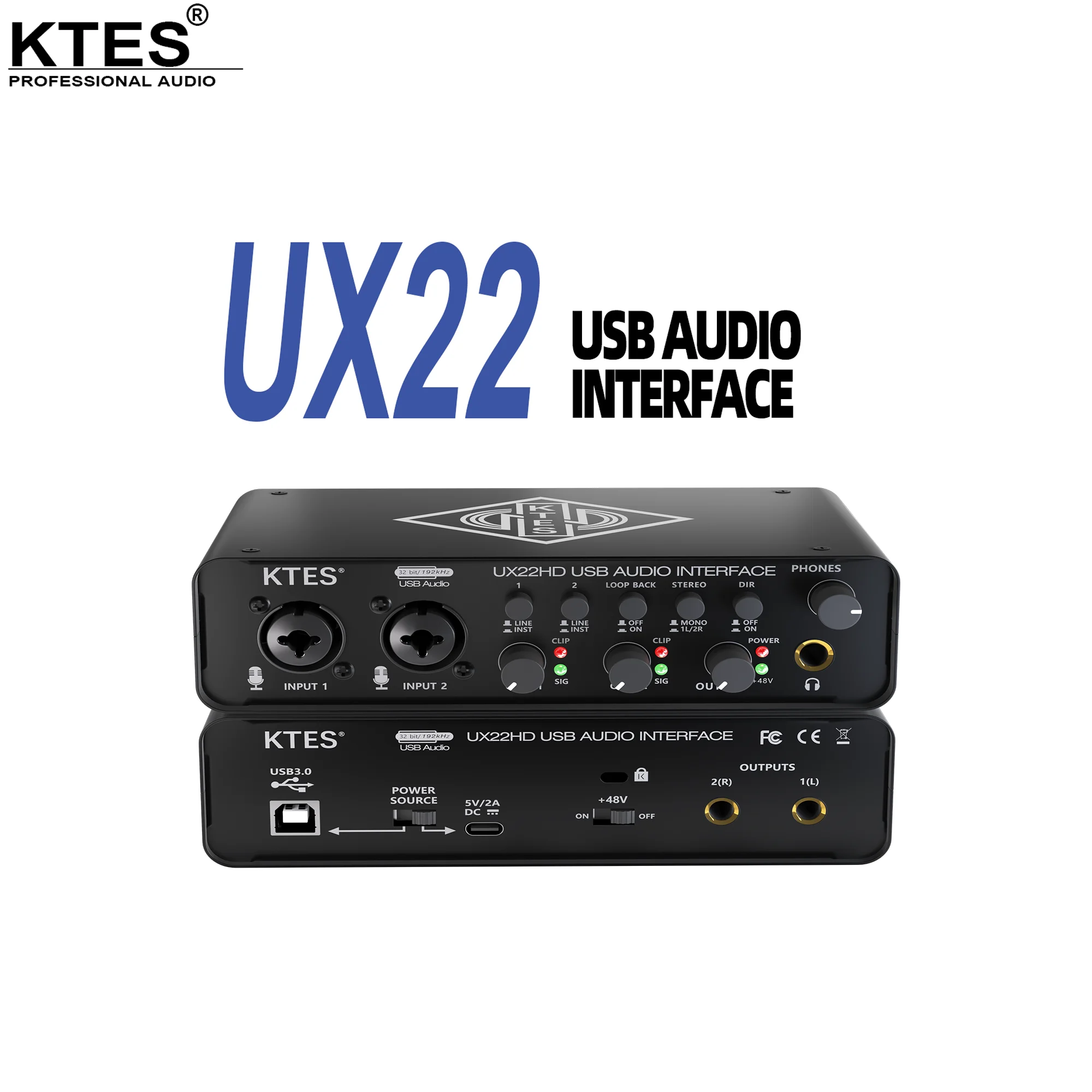 

Аудиоинтерфейс UX22, 192 кГц, 32-бит, USB-звуковая карта для студийной записи, прямых трансляций, подкастов, создания музыки в DAW и YouTube