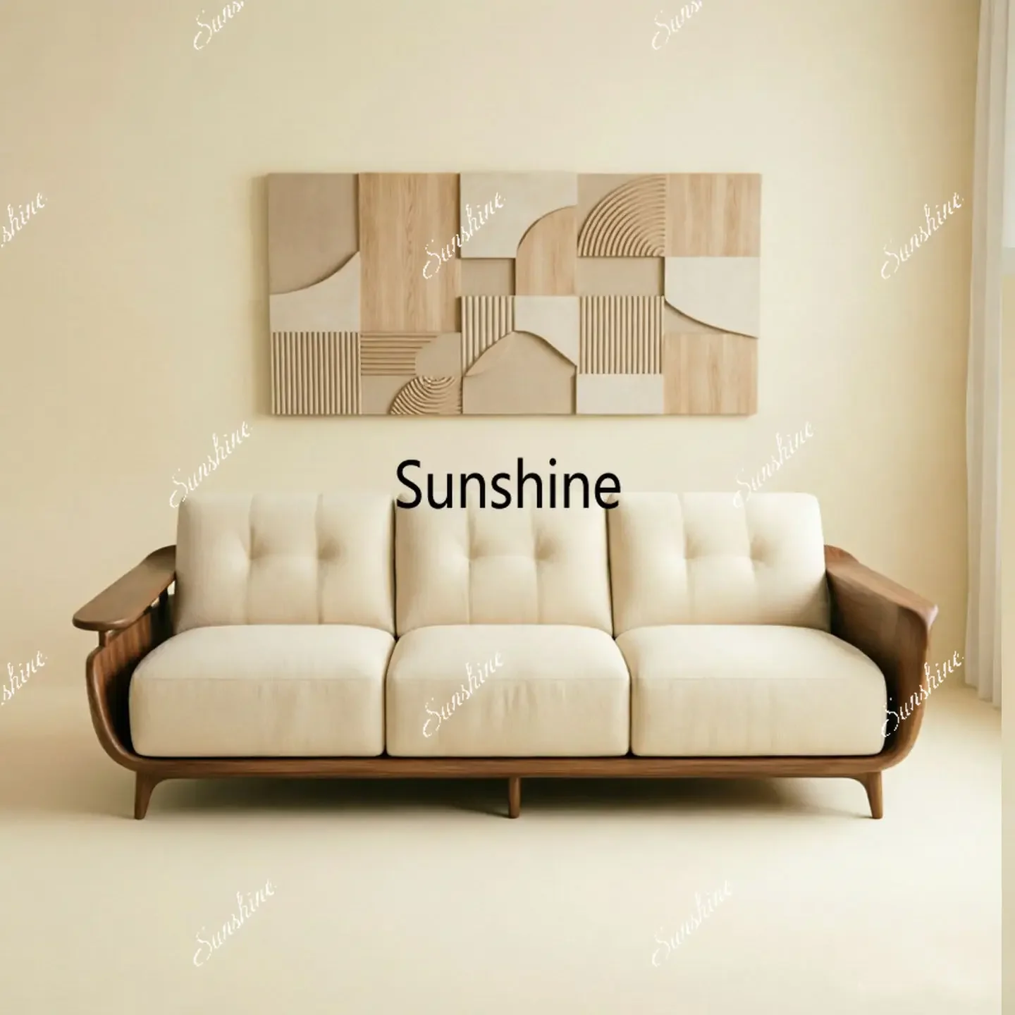 New Chinese-style living room solid wood size apartment high-end simple multi-person sofa